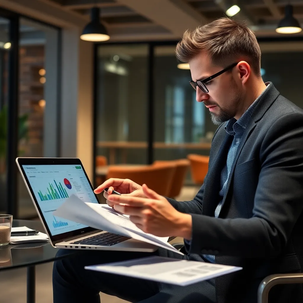Ondernemer analyseert data en financiële rapporten