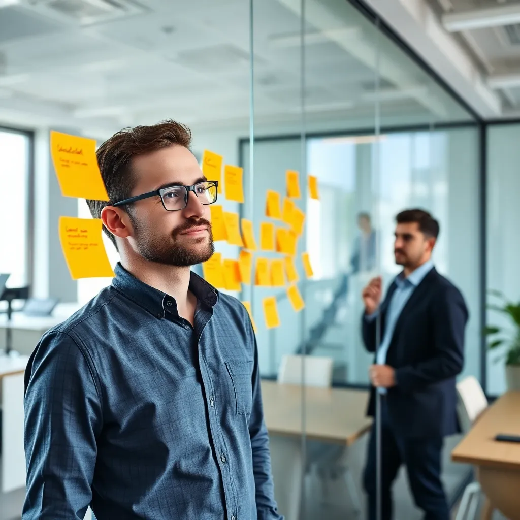 Ondernemer werkt aan innovatieve ideeën in moderne werkruimte