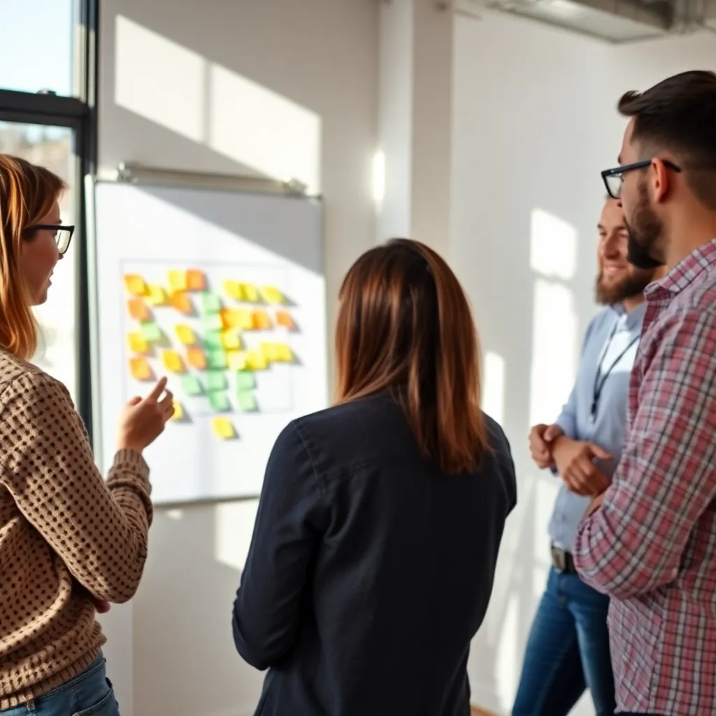 Nederlandse ondernemer coacht zijn team tijdens brainstormsessie