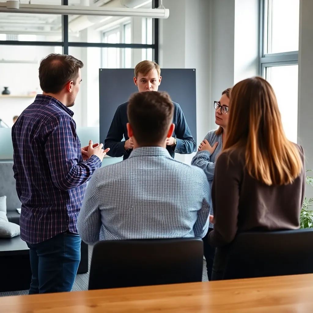 Startup leider faciliteert teambespreking