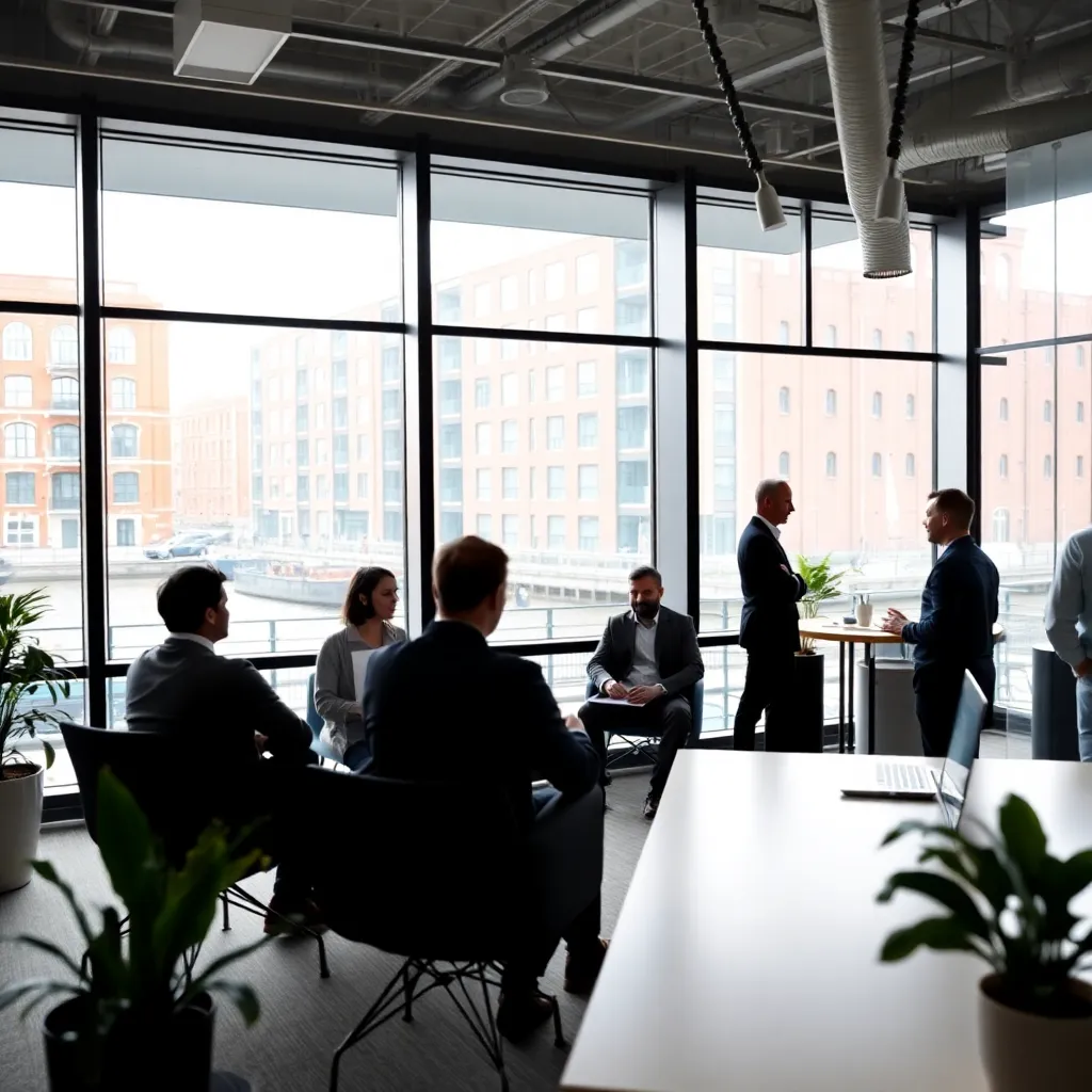 Nederlandse startupoprichters bespreken financieringsopties in een modern kantoor