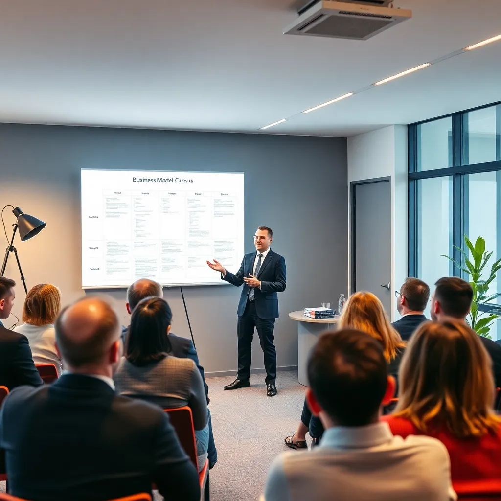 Ondernemer presenteert business model aan potentiële investeerders